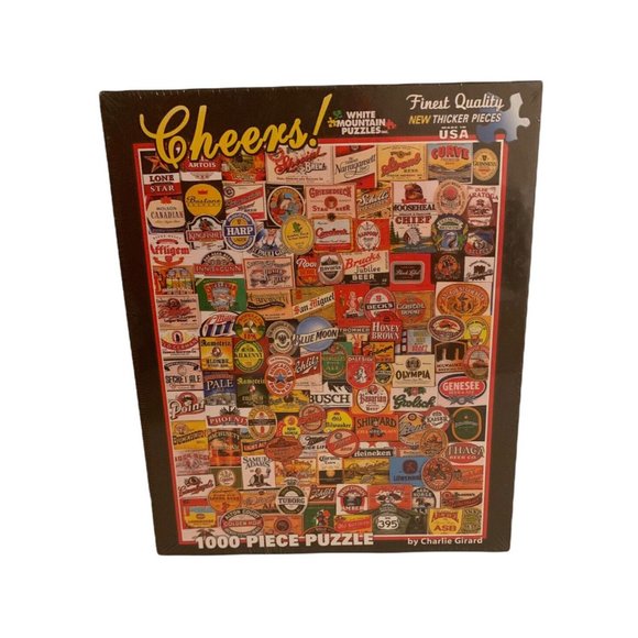 White Mountain “CHEERS!” Beer Labels 1000 Piece Jigsaw Puzzle New & Sealed - Picture 1 of 4